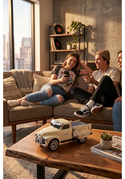 Bluetooth Hoparlör Pickup Araba Güneş Enerjili Speaker D54 Bej