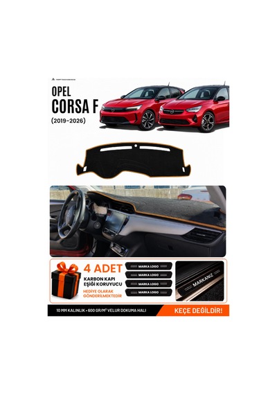 Opel Corsa F 2019-2026 Uyumlu Torpido Örtüsü, Torpido Kılıfı - Siyah Kahverengi