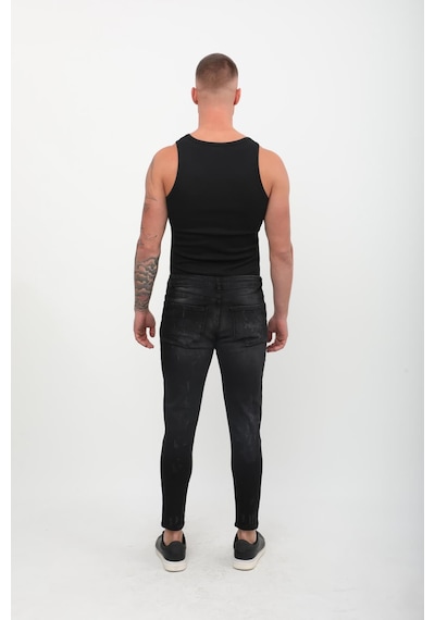Blue White Erkek Skinny Fit Yırtık Detaylı Jean Siyah 27