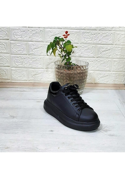 Bestof 150 Siyah-siyah Fuspetli Sneaker Düz Taban Spor Ayakkabı 001