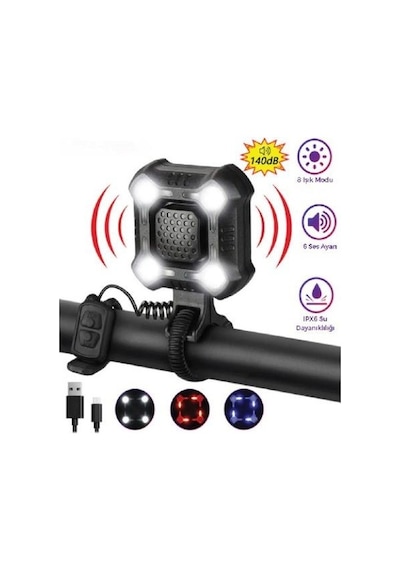 Forte Gt 2122 Bisiklet Ön Işık 350 Lümen 140 Db Usb Şarjlı Yüksek Güçlü Far Korna