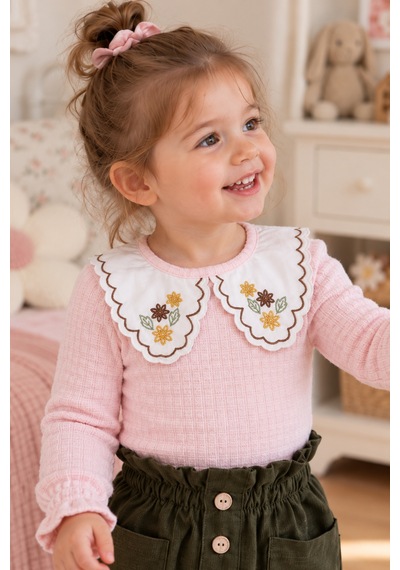 Babyhola 1-3 Yaş Kız Bebek Çocuk Çıtçıtlı Badi Pantolon Şık Alt Üst 2'li Takım Bayramlık 2327 Haki