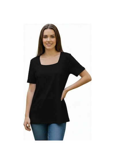 Lyvean Kare Yaka Oversıze Kısa Kollu Tshirt Siyah