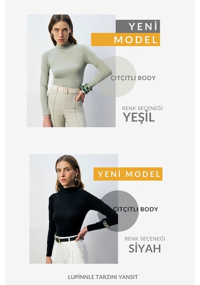 Kadın Çıtçıtlı Dik Yaka Uzun Kollu Basic Body Rahat Fit, Yeni Sezon, Kadın Body Siyah