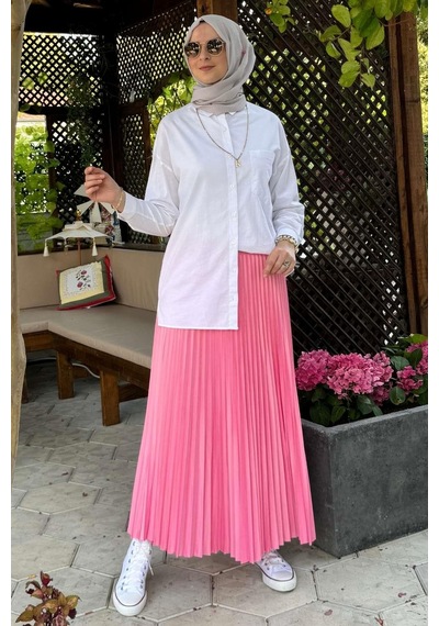 Rabia Şamlı Eliz Pembe Plise Etek Normal
