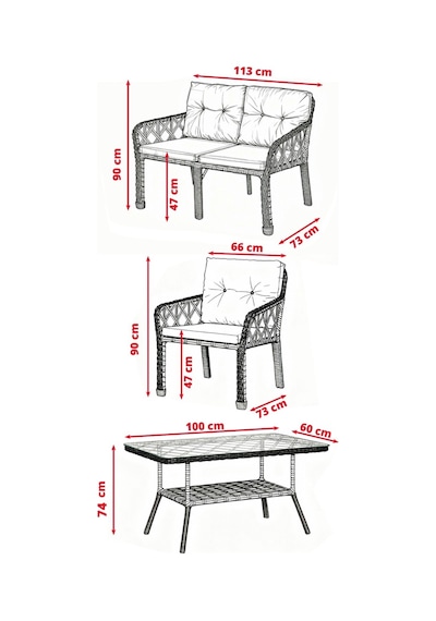Lumisgarden Neva Rattan Bahçe Takımı 2+1+1 +masa Kahverengi