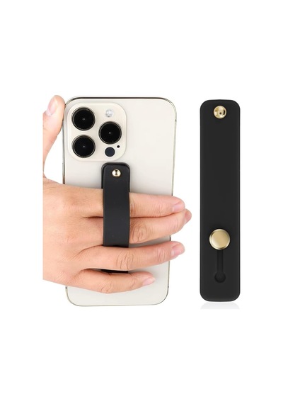 Lexroo Cep Telefonu Kılıfı Bandı Kayışlı Silikon Tutamaç Telefon Tutucu Yatay Stand Sticker Siyah Standart
