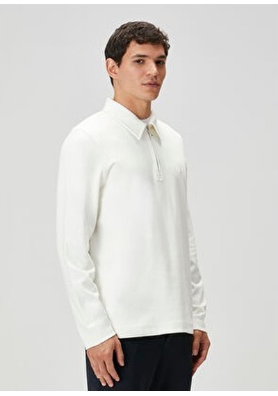 Beymen Club Beyaz Yarım Fermuarlı Polo Sweatshirt Beyaz