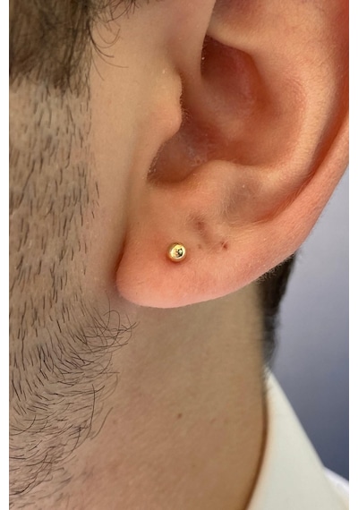 14 Ayar Altın 3 Mm Erkek Tek Küpe Sarı Altın