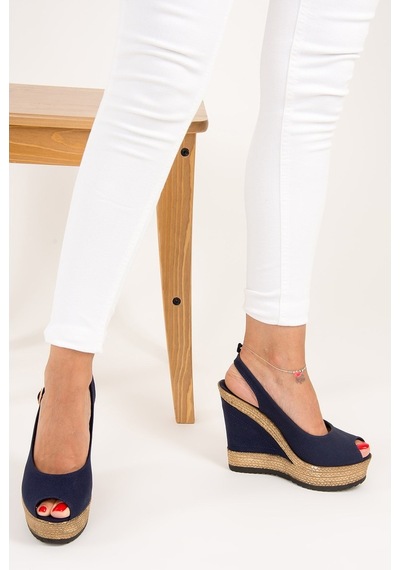 Fox Shoes Lacivert Kadın Dolgu Topuklu Ayakkabı 9674070805
