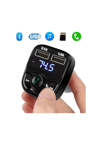 Carx8 Araç Fm Transmitter Bluetooth Çakmaklık Girişli Usb Sd  Kart
