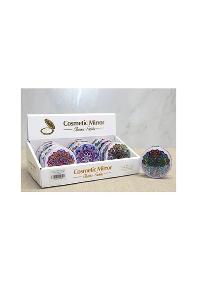 Mandala Desenli Hareketli Sulu El Aynası 7x7 Cm Çok Renkli