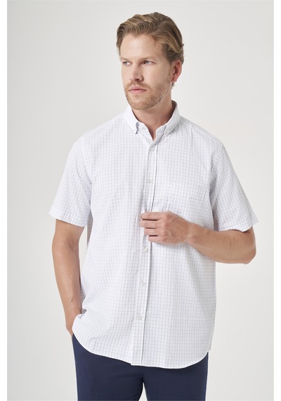İmza Beyaz-mavi Düğmeli Yaka Kısa Kol Cepli Comfort Fit Pamuklu Gömlek 1004260188 Beyaz - K.mavi İmza Beyaz-mavi Düğmeli Yaka Kısa Kol Cepli Comfort Fit Pamuklu Gömlek 1004260188 Beyaz - K.mavi