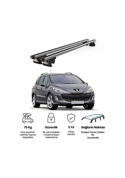 Venüs Peugeot 308 Station Wagon 2008-2014 Uyumlu Gri Ara Atkı Port Bagaj Tavan Barı