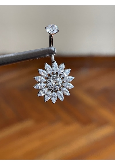 %100 G23 Titanyum Zirkon Taş Kelebek Göbek Piercing Ultraliğht 10 Mm Titanyum Göbek Piercingi Lila