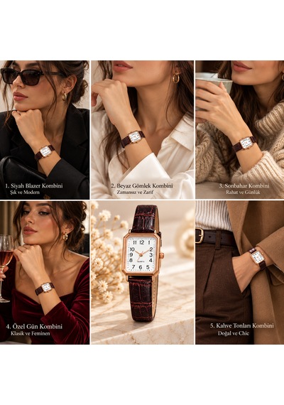 Kadın Kol Saati Rose Gold Kasa, Deri Kordon Rose Gold - Siyah