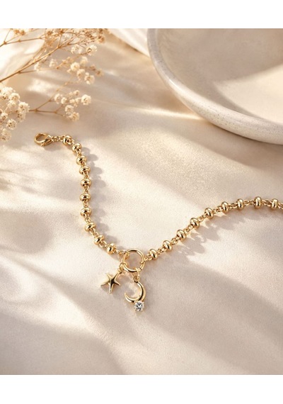 Cm Jewelry Ay Yıldız Figürlü Gold Premium Çelik Bileklik Altın