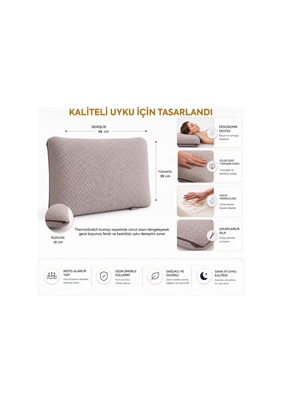 Homedius Visco Dream Termoswitch Boyun Destekli Ortopedik Visco Yastık 59x39 Cm Beyaz