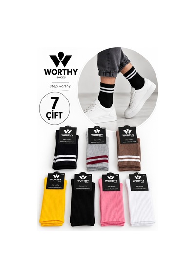 Worthy Socks 7'li Unisex Yüksek Kaliteli Spor Atletik Tenis Corap Seti 7 Çift Çok Renkli