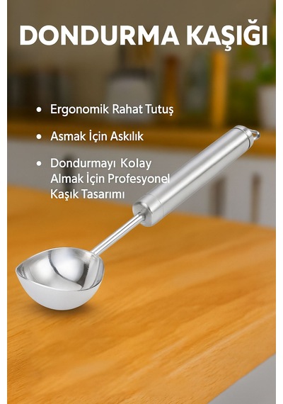 Çelik Dondurma Meyve Püre Alma Kaşığı Mt198 Gri