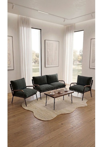 Balkon, Bahçe, Cafe Metal Koltuk Takımı 2 1 1 Sehpalı 50x80 Antrasit