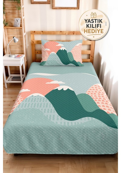 Evimde Bambaşka Dağ Temalı Mint Çocuk Odası Tek Kişilik Pike Takımı-geometrik Somon 160x220 CM Kapitone Yatak Örtüsü Evimde Bambaşka Dağ Temalı Mint Çocuk Odası Tek Kişilik Pike Takımı-geometrik Somon 160x220 CM Kapitone Yatak Örtüsü