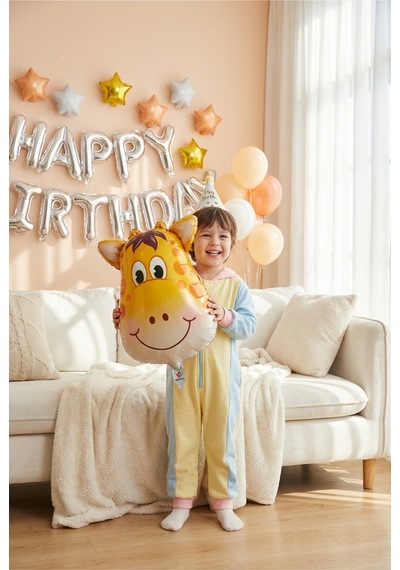 Safari Zürafa Kafa Folyo Balon 25x45 Cm Safari Temalı Çocuk Doğum Günü Parti Süsü Çok Renkli