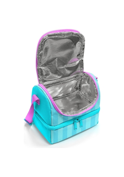 Coral High Kız Çocuk Turkuaz Pembe Çizgi Desenli İki Katlı Okul Beslenme Çantası 37213 Pembe - Turkuaz