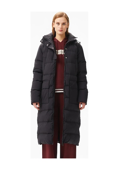 Lacoste Down Fill Womens Parka Uzun Boy Kaz Tüyü Dolgulu Kapüşonlu Kadın Parka Siyah