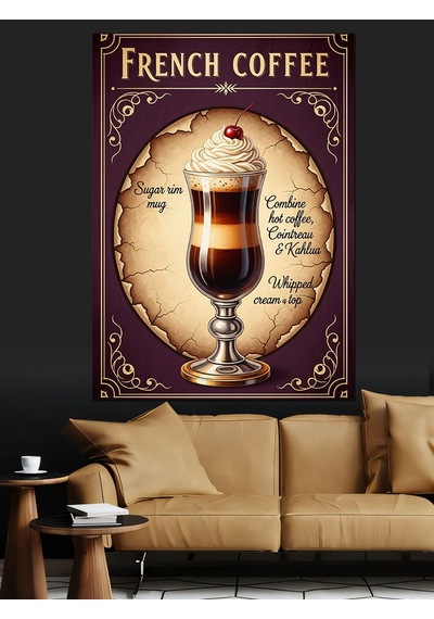 Ahşap Tablo Fransız Kahvesi Retro Afiş