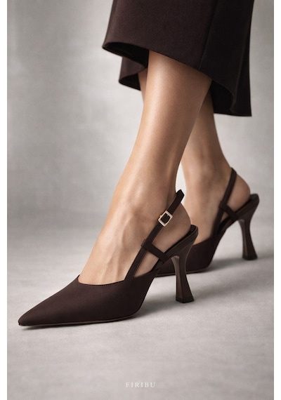Kadın Kahverengi Slingback Stiletto Topuklu Ayakkabı Şık Davet Ofis Günlük Zarif Rahat Trend