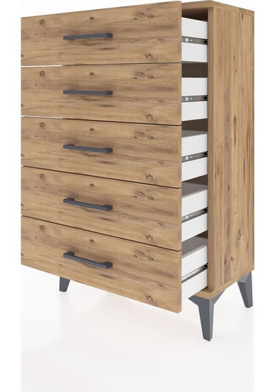 Arges Komodin 5 Çekmeceli 60x30x96 Çam-çam Çam