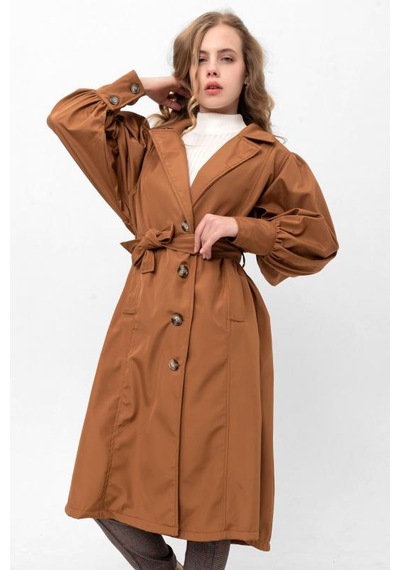 Pastelastore Kadın Balon Kol Yırtmaçlı Düğmeli Kuşaklı Oversize Uzun Mevsimlik Trençkot 2113 Taba Pastelastore Kadın Balon Kol Yırtmaçlı Düğmeli Kuşaklı Oversize Uzun Mevsimlik Trençkot 2113 Taba
