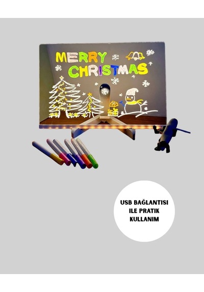 Eğlenceli Usb Led Işıklı Çizim Panosu 7 Renkli Kalemler İle