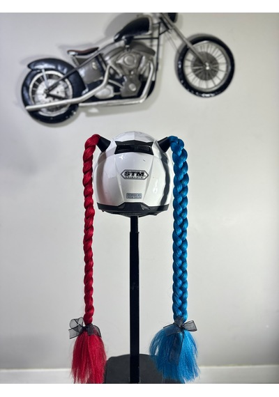 Motor & Motosiklet Harley Quinn Kırmızı Petrol Mavi Çift Örgü Saç Kask Dış Aksesuarı Diğer