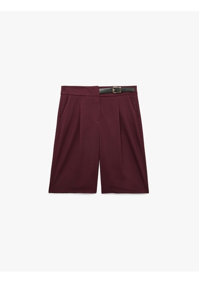 Koton Kemer Detaylı Viskon Karışımlı Pileli Normal Bel Bermuda Şort Bordo 7wak40158pw Koton Kemer Detaylı Viskon Karışımlı Pileli Normal Bel Bermuda Şort Bordo 7wak40158pw