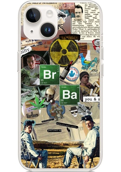 Apple Uyumlu iPhone 14 Plus- 15 Plus Breaking Bad Kolaj Baskılı Silikon Kılıf Renkli
