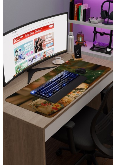 Yeni Yıl Kediler- Kedi- Yılbaşı V2 90x40 Xxl Gaming Kauçuk Kaymaz Taban Mouse Pad Fare Altlığı