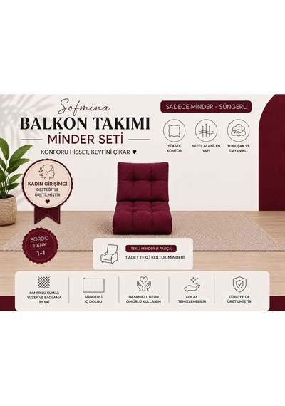Tekli Koltuk 1-1 Minderi Balkon Bahçe Teras Kafe Minderi Bordo