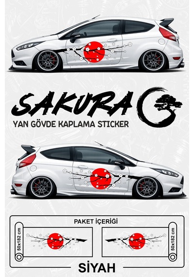 Sakura Yan Gövde Kaplama Sticker Siyah - 832965244