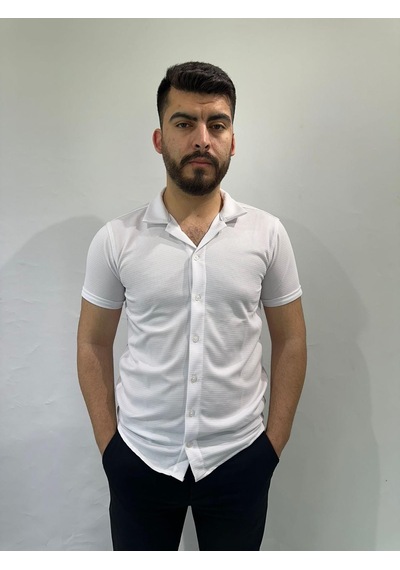 Yatay Çizgili Erkek Gömlek Beyaz