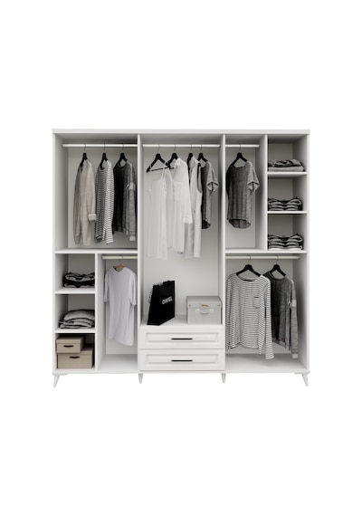 GuneyStore | Gözde 6 Kapaklı Komple MDF Beyaz Gardırop – Elbise Dolabı