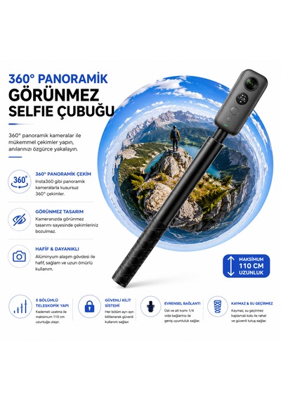 Insta360 Aksiyon Görünmez Selfie Çubuğu 1.1 Metre Siyah