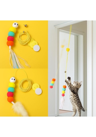 Kedi Kapı Oyuncağı 2 Li Set Yaylı İpli & Tüylü Interaktif Kedi Oyuncağı Kapıya Yapışan Zıplamalı Sistem Egzersiz Ve Oyun İçin Renkli Toplu Eğlenceli Tasarım