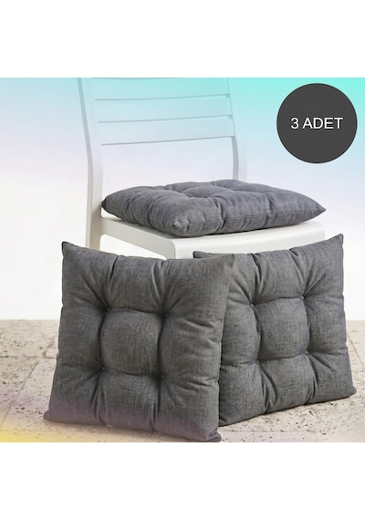 3'lü Set 40x40 Cm Antrasit Modern Sandalye Minderi - Konforlu Bahçe, Mutfak Ve Yemek Masası Sandalye Minderi Bağcıksız Sade Tasarım Antrasit - Gri