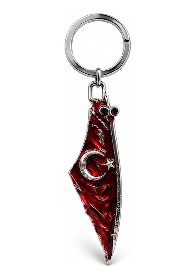 Türk Bayrağı Motifli Metal Anahtarlık Harita Formlu Özel Tasarım Hediyelik