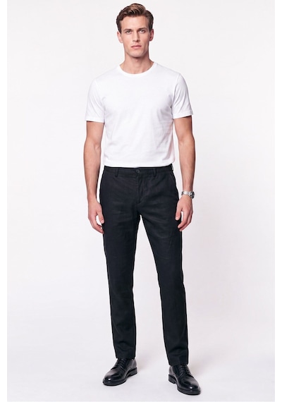 Comfort Fit Beli Lastikli %100 Keten Siyah Pantolon P 1215