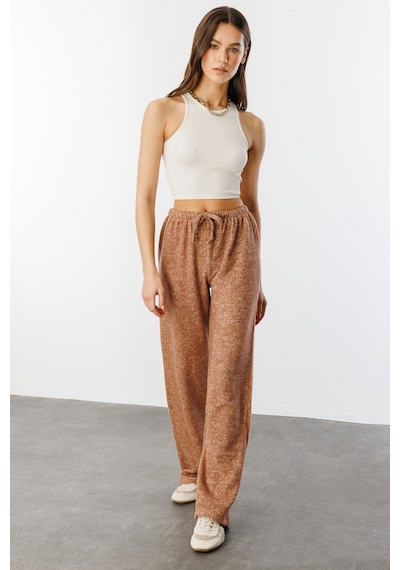Genius Store Yumoş Bol Örme Kadın Pantolon Örme-pantolon Kahverengi