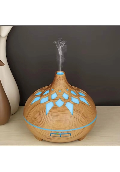 Aroma Difüzör Gece Işığı 7 Led Desenli Nemlendirici Kumandalı Buhar Makinesi 550 Ml