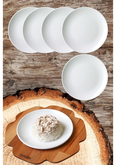 6 Adet Beyaz Melamin 25cm Tatlı,pasta Tabağı Sığ Tabak Günlük Kullanım Için Hesaplı Kase Altı 25
